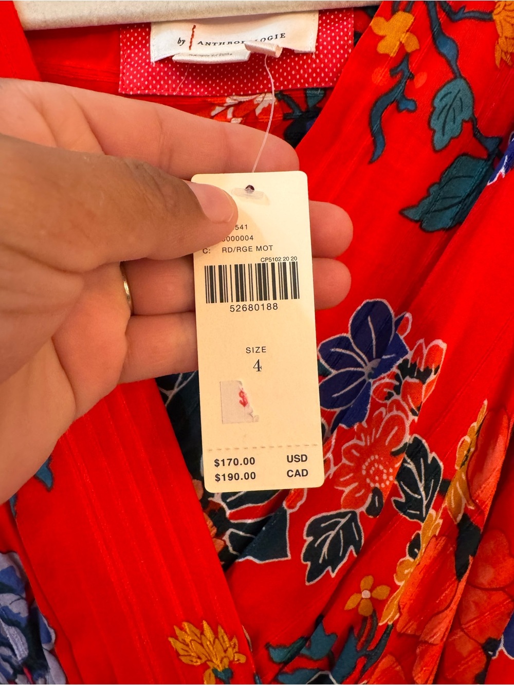 NWT Anthropologie Red Floral Wrap Midi Dress W/Tie Waist Long Sleeve Bohemian - Picture 6 of 13